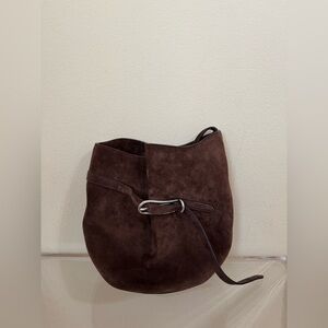 Little Liffner Belted Bucket Bag Dark Brown Suede Silver